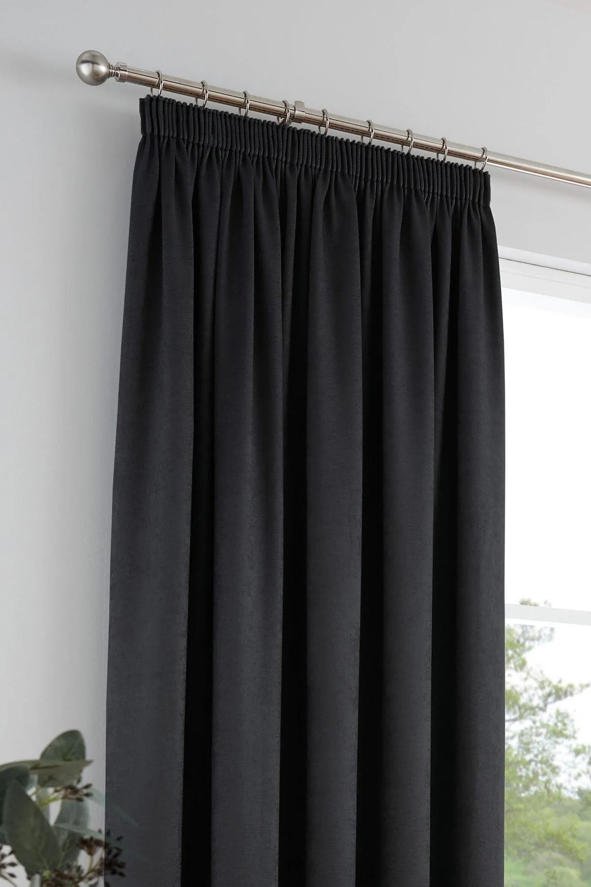 Fusion 'Galaxy' Dim out woven Pair of Pencil Pleat Curtains in Black 2
