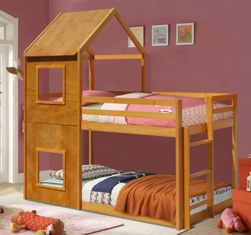 Comfy Living Ltd Wooden House Bunk Bed in Light Brown