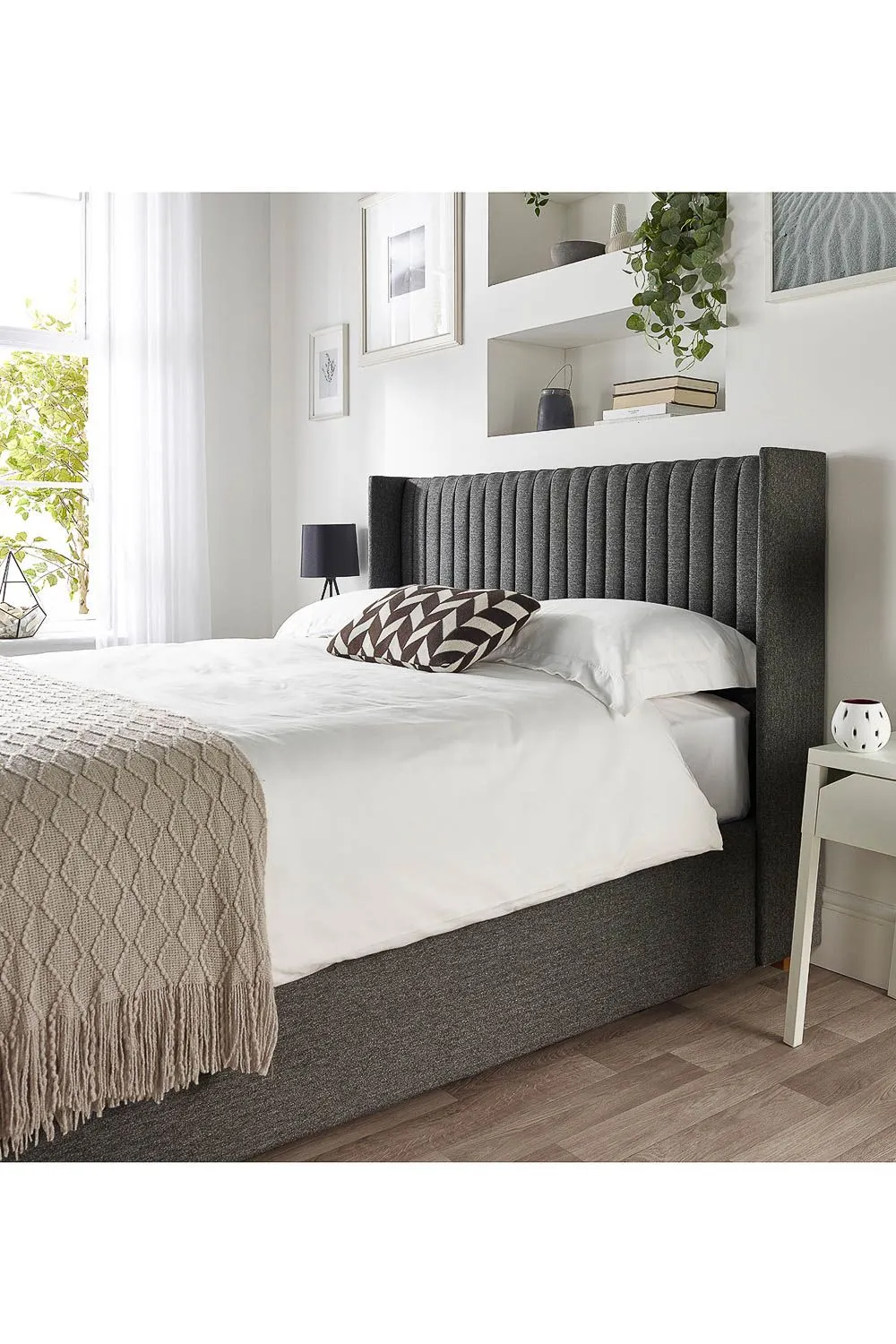 Catherine Lansfield Soho Ottoman Storage Wing Bed in Saxon Twill Fabric, Custom Made in Charcoal 5