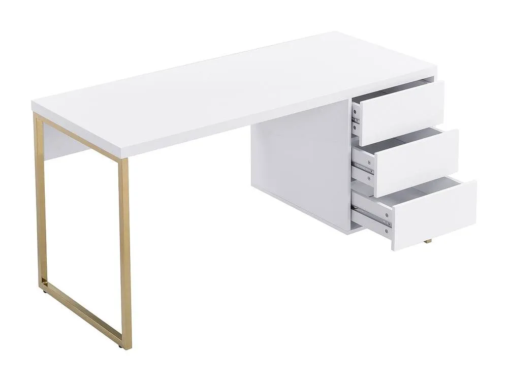 Vente-unique Desk With 3 Drawers - Lacquered MDF & Metal - White & Gold 6