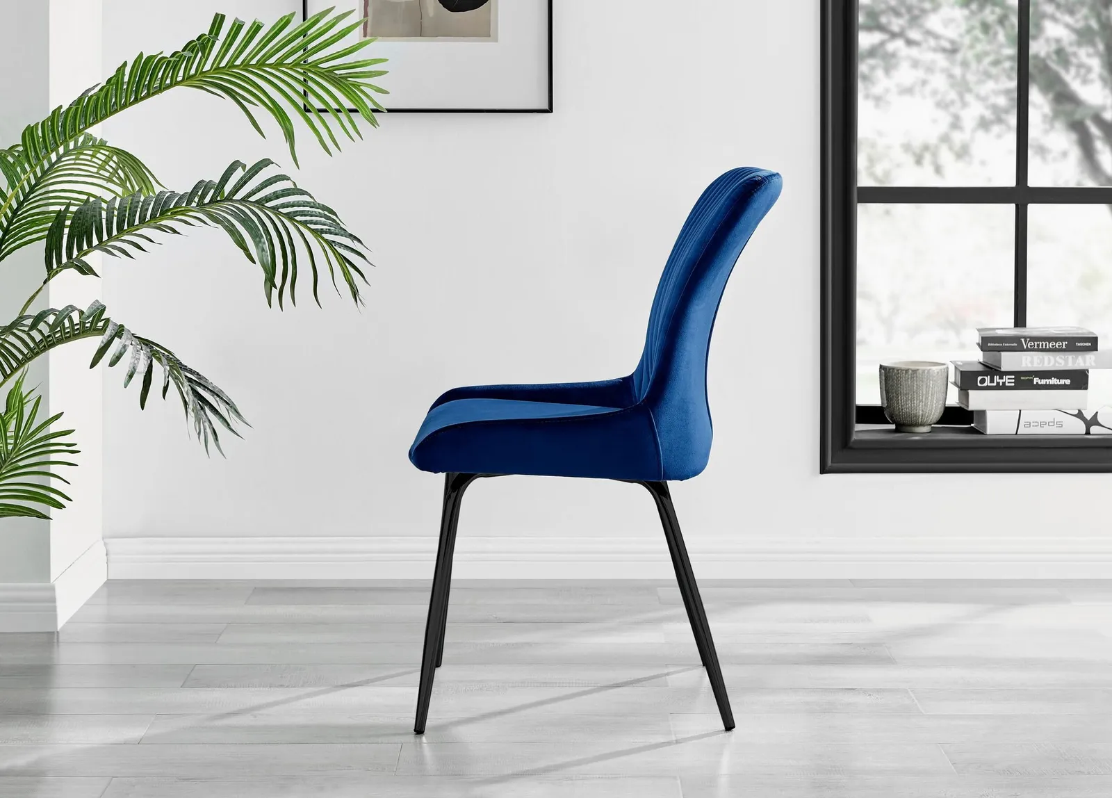 FurnitureboxUK Set of 2 Nora Deep Padded Luxurious Dining Chairs Upholstered In Soft Velvet With Black Legs in Blue 4