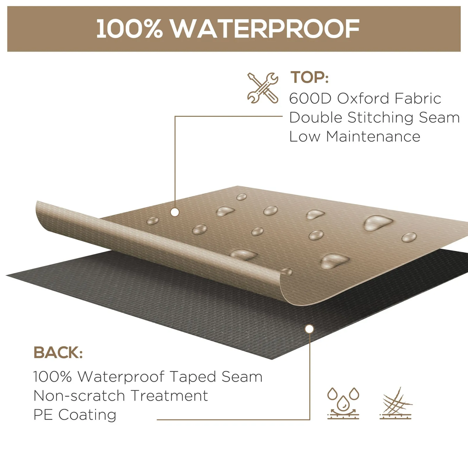 OUTSUNNY 275x205cm Outdoor Furniture Protective Cover Water UV Resistant in Beige 6
