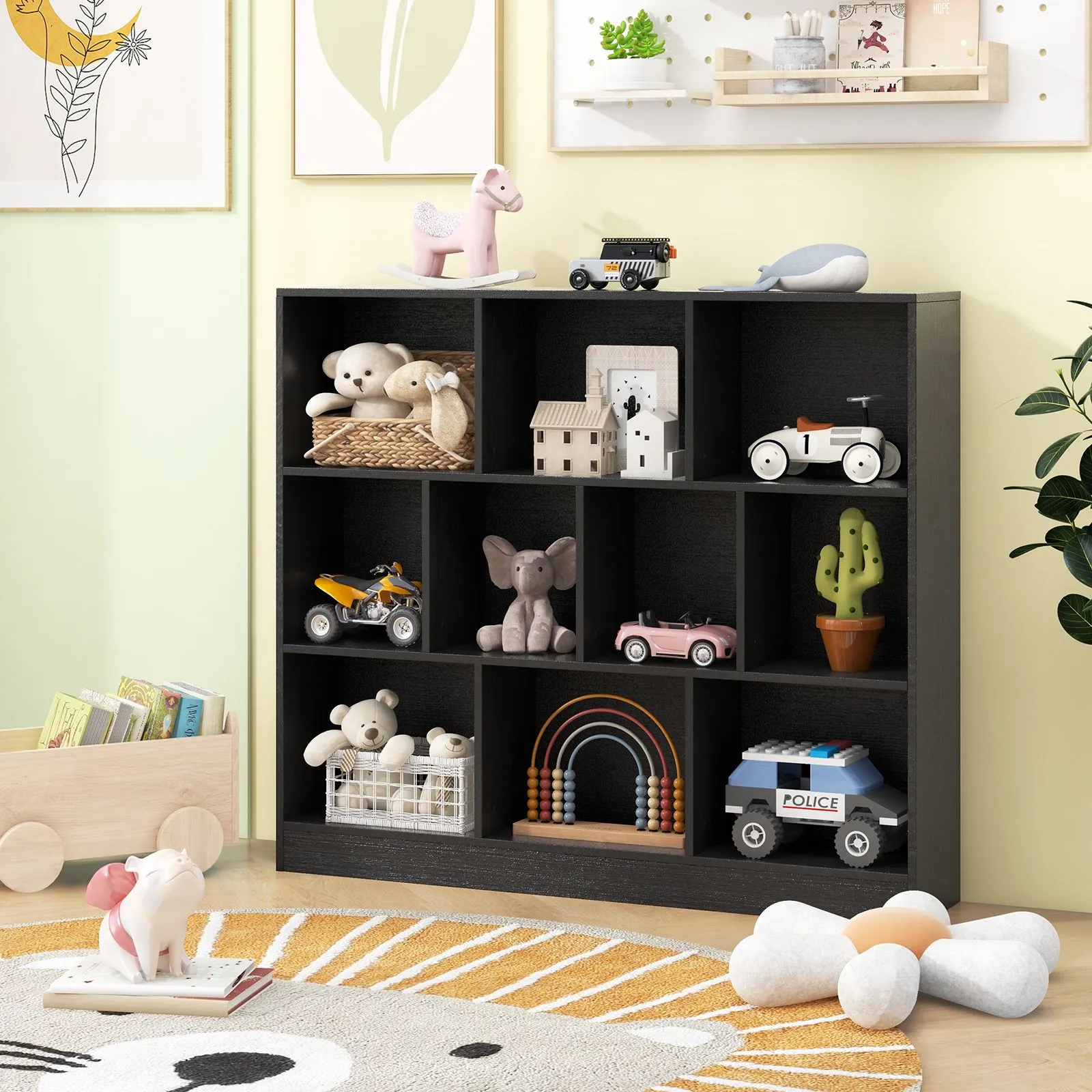 Costway 10-Cube Bookshelf 3-Tier Wood Display Shelf 120cm Storage Organizer in Black
