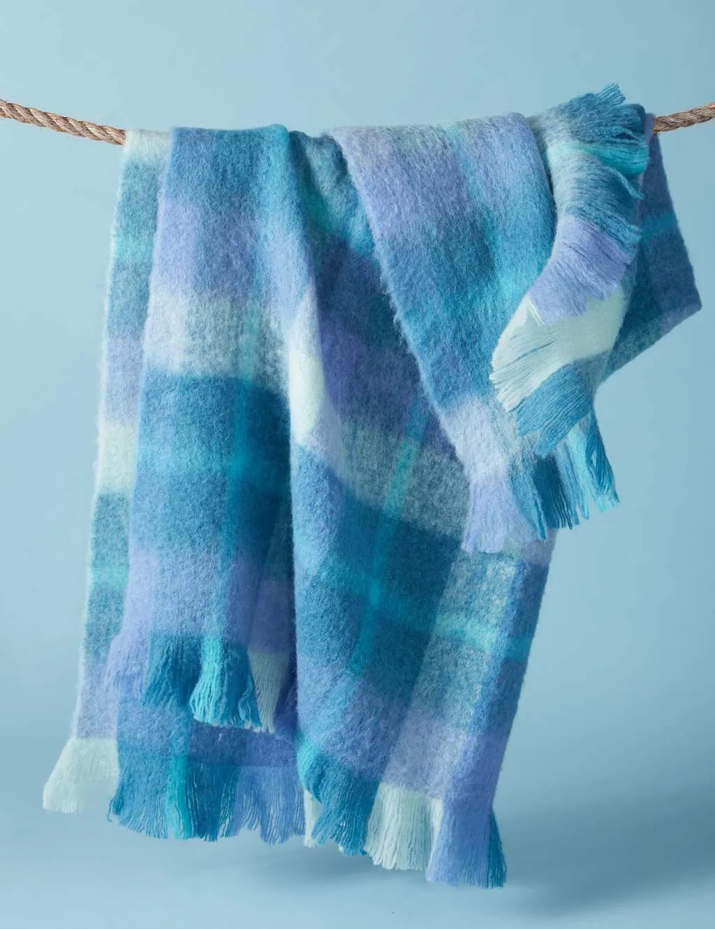Bluebellgrey Wool Blend Highland Check Throw Blue Mix