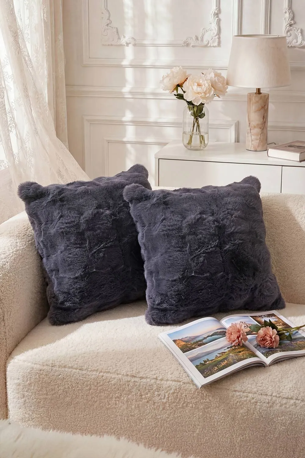 Living and Home Plush Throw Pillow Cover Pillowcase in Dark Grey