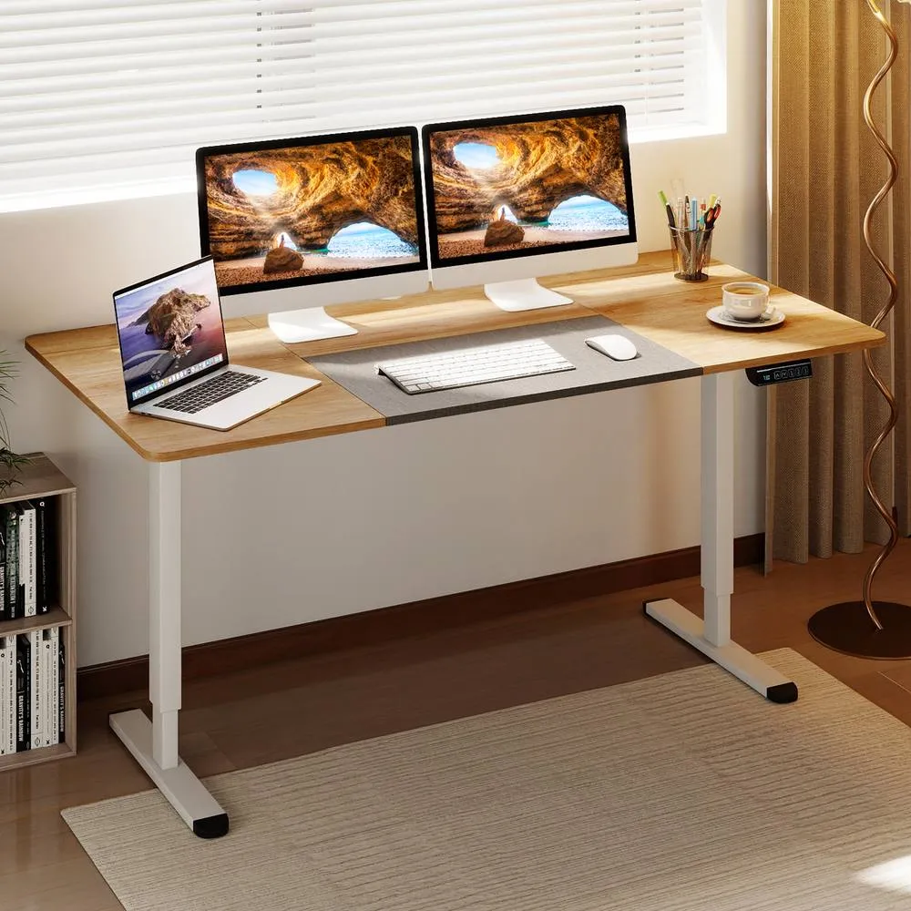 Costway Electric Standing Desk 140x70cm Height Adjustable Desk Sit Stand Desk in Natural 5
