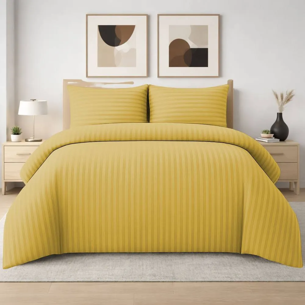 Grace 4 Pack Duvet Cover Set Modern Stripe Design Bedding Sets in Yellow