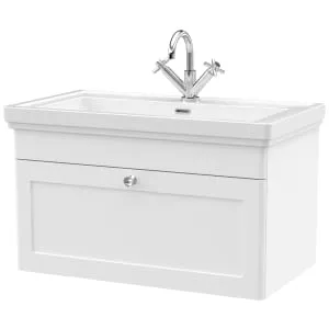 Classique Satin White Wall Hung 1-Drawer Vanity & Basin 1 Tap Hole - 496 x 830mm