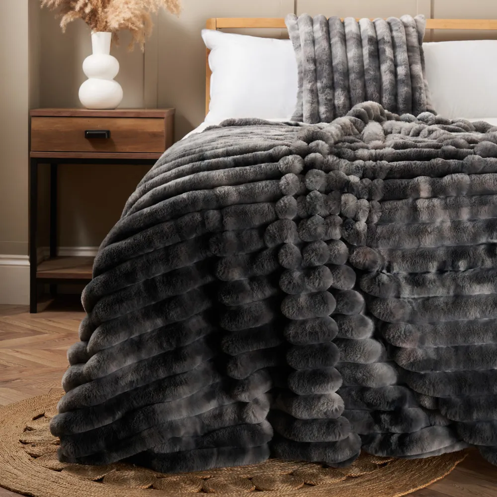 Marled Rib Throw, Grey
