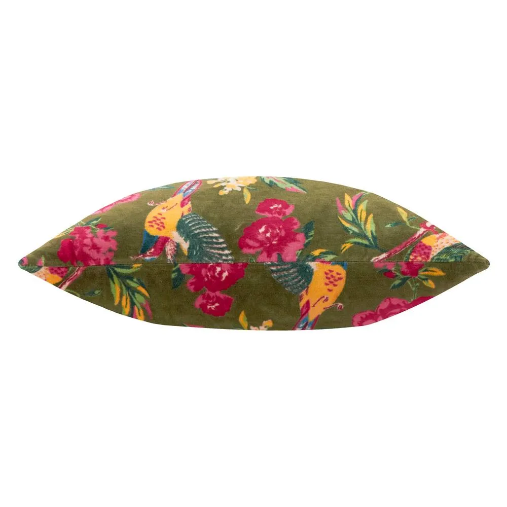 Wylder Aviary 100% Cotton Velvet Cushion in Green 3