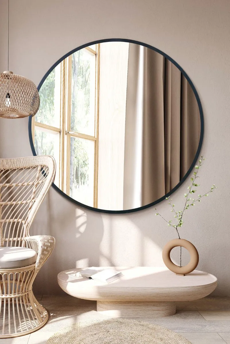 MirrorOutlet Black Edged Circular Modern Wall Mirror 47" (120CM) Diameter