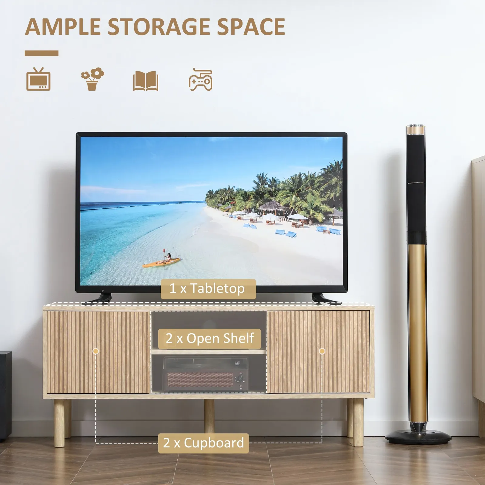 HOMCOM TV Stand Cabinet for TVs up to 50" with Sliding Doors, Natural 5