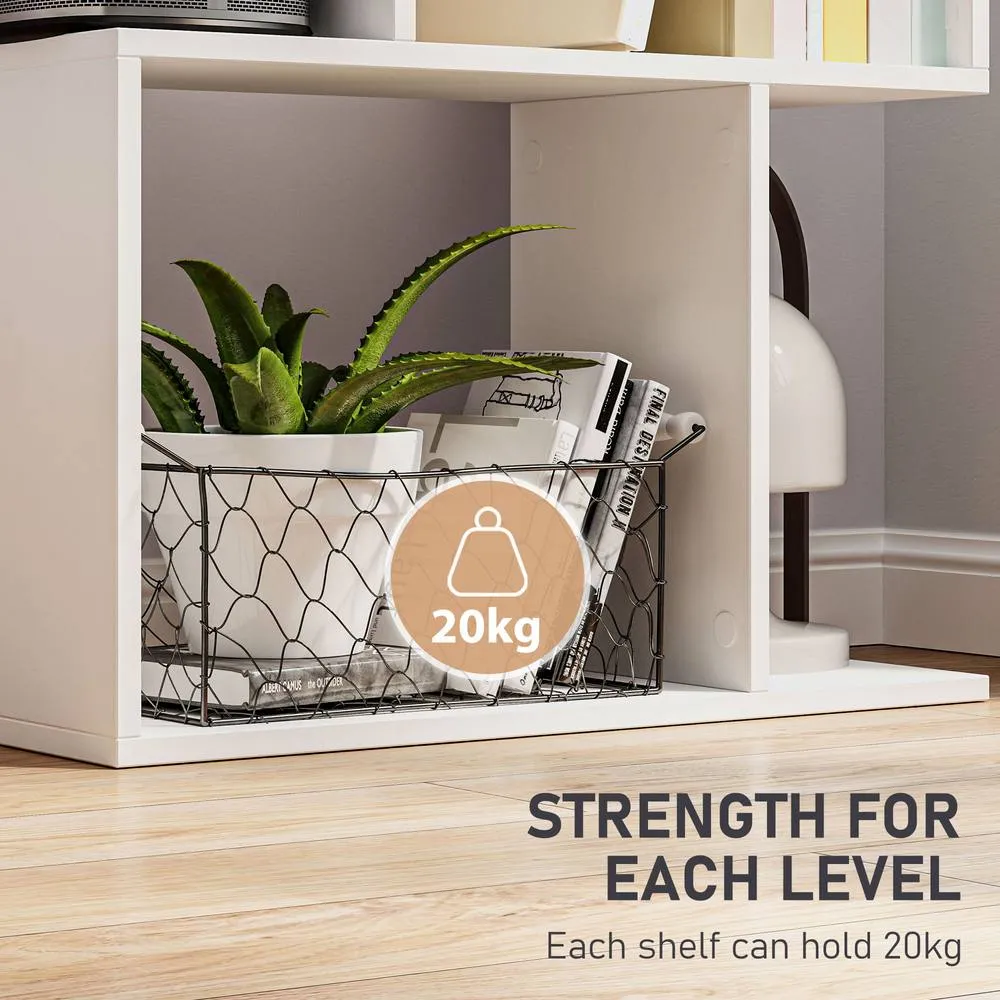 HOMCOM 5-tier Display Shelving Storage Bookcase S Shape Bookshelf, White 5