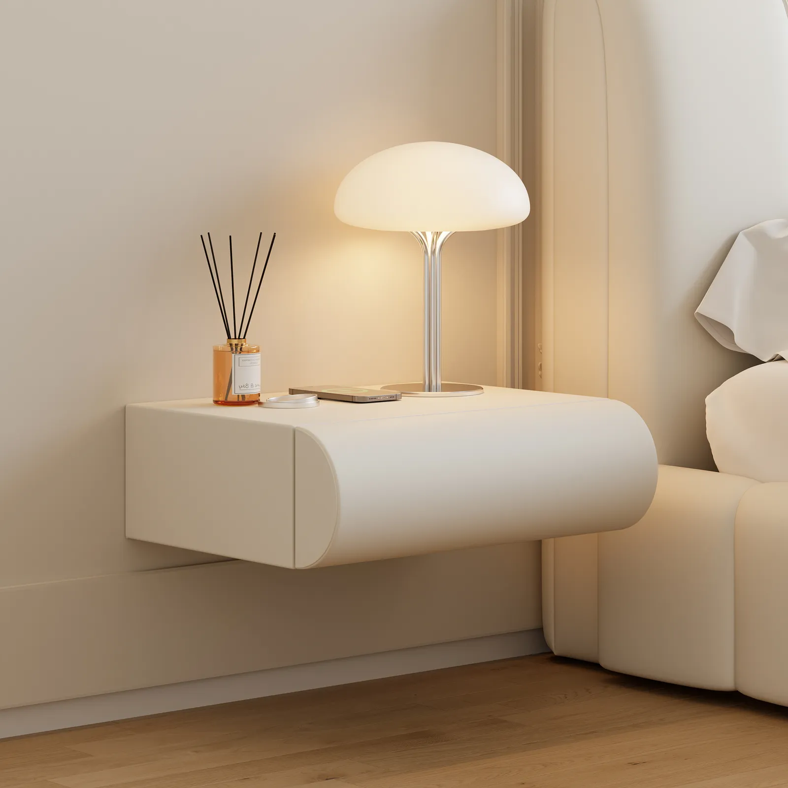 Humply Floating Smart Nightstand 1 Drawer Bedside Table in White Set of 2