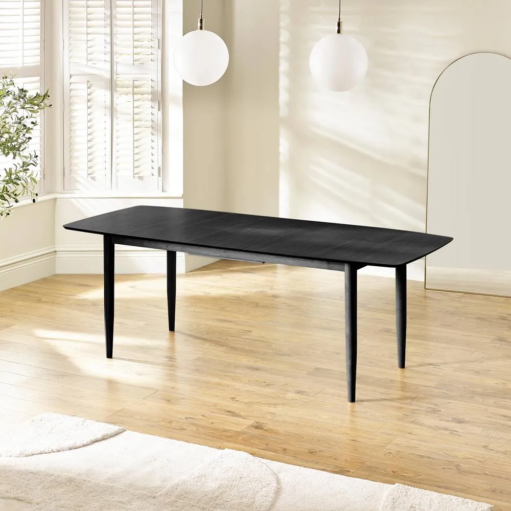 FurnitureboxUK Leif Oak Veneer Wood Extending Dining Table with 8 Tan Delta Chairs in Black 4