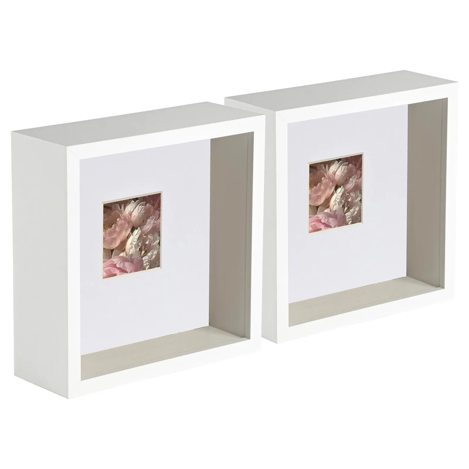 Nicola Spring 3D Deep Box Photo Frames - 6 x 6" with 2 x 2" Mount - White Mount - Pack of 5