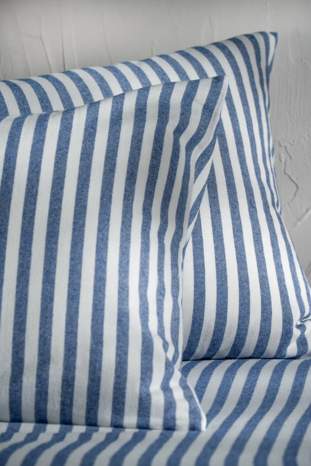 Soak&Sleep Mediterranean Blue Herringbone Stripe Cotton Housewife Pillowcase Pair