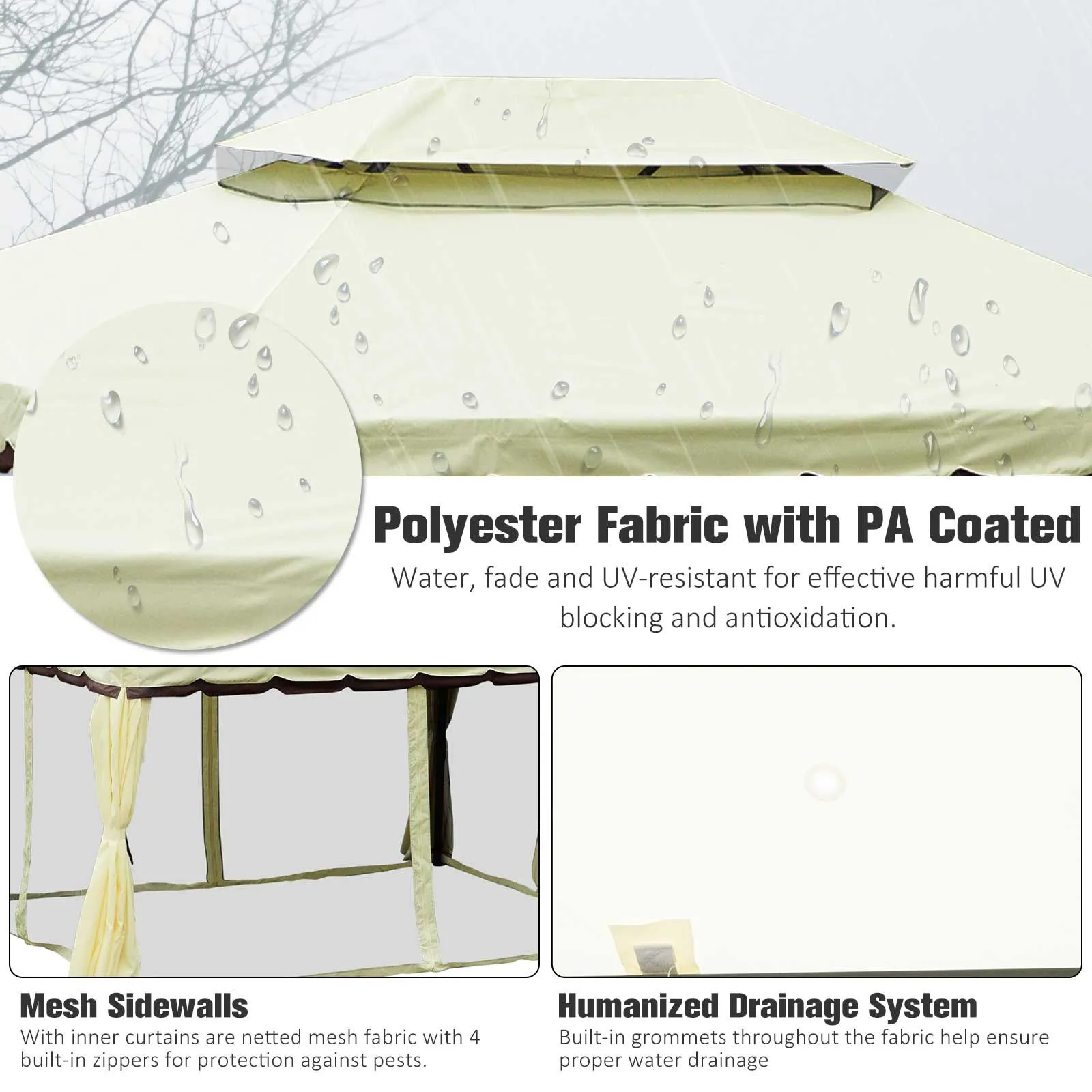 OUTSUNNY 3m x 3.6m Aluminium Gazebo Canopy Patio Marquee Party Tent in Cream 5
