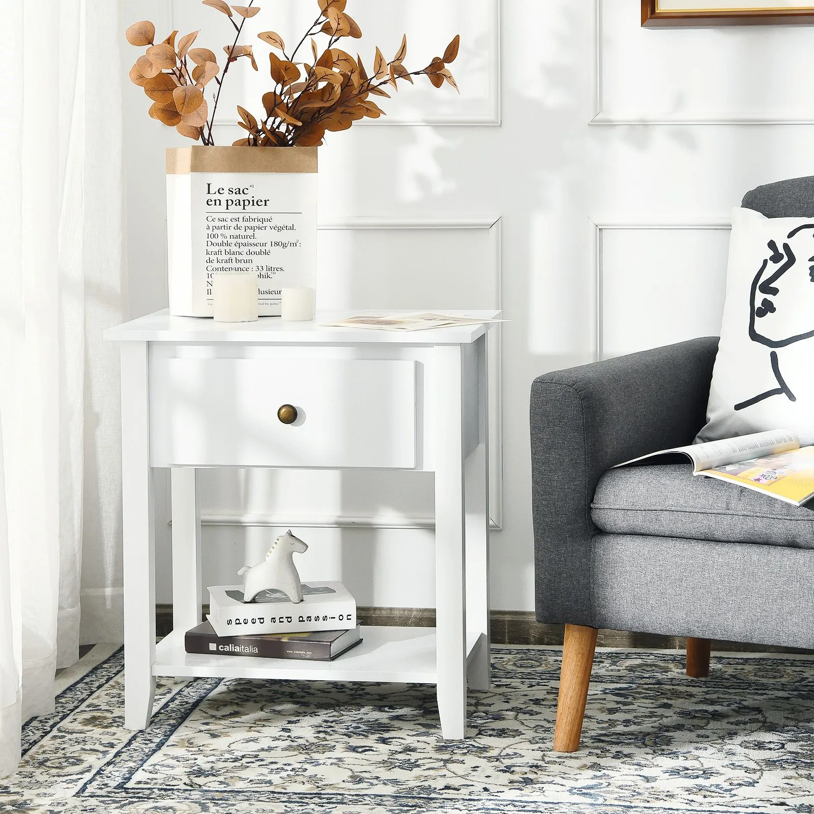 Costway Accent Table Bedroom Narrow Side End Table Storage Cabinet Nightstand in White 4