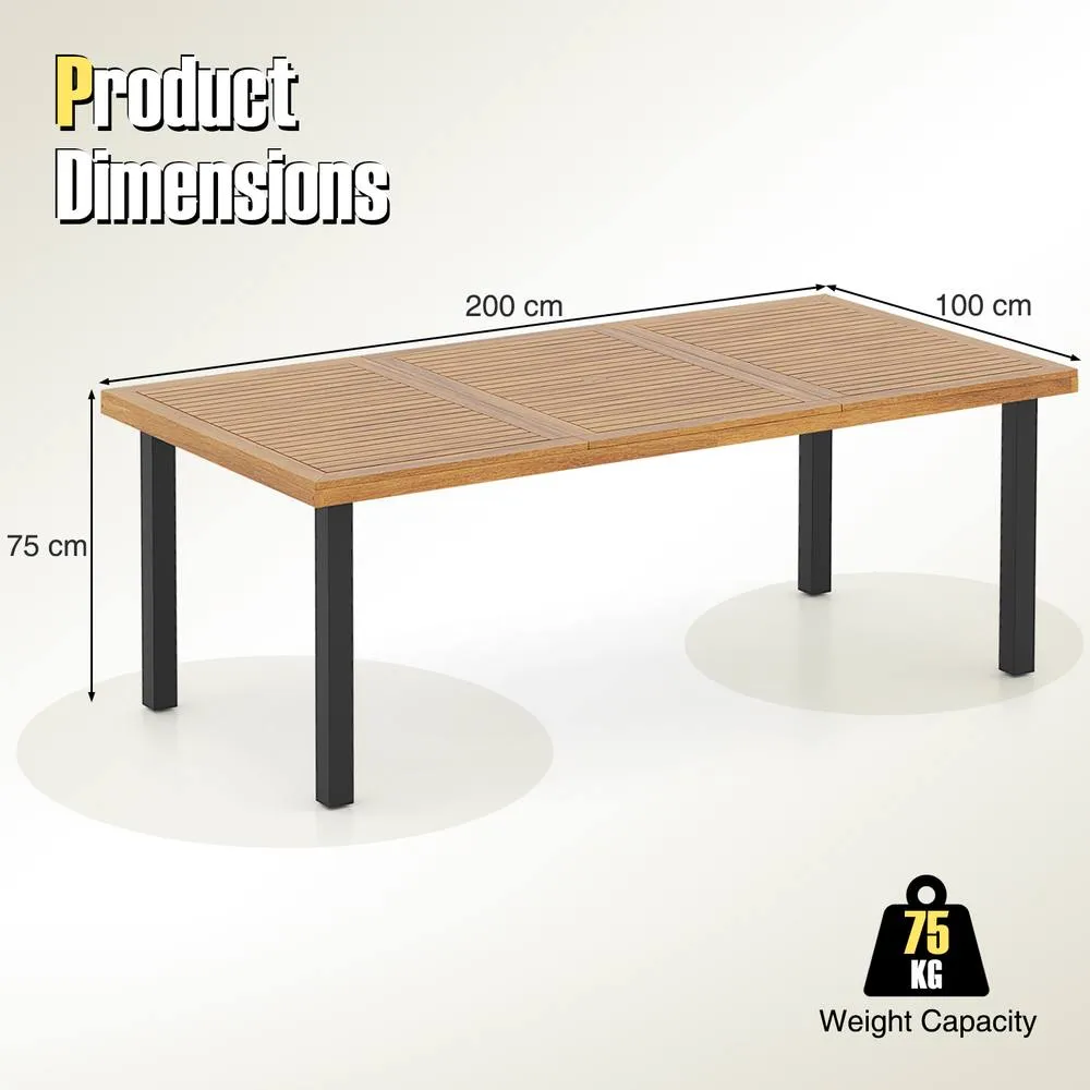 Costway Patio Dining Table for 8 Large Rectangle Table with Wood Tabletop in Natural 2