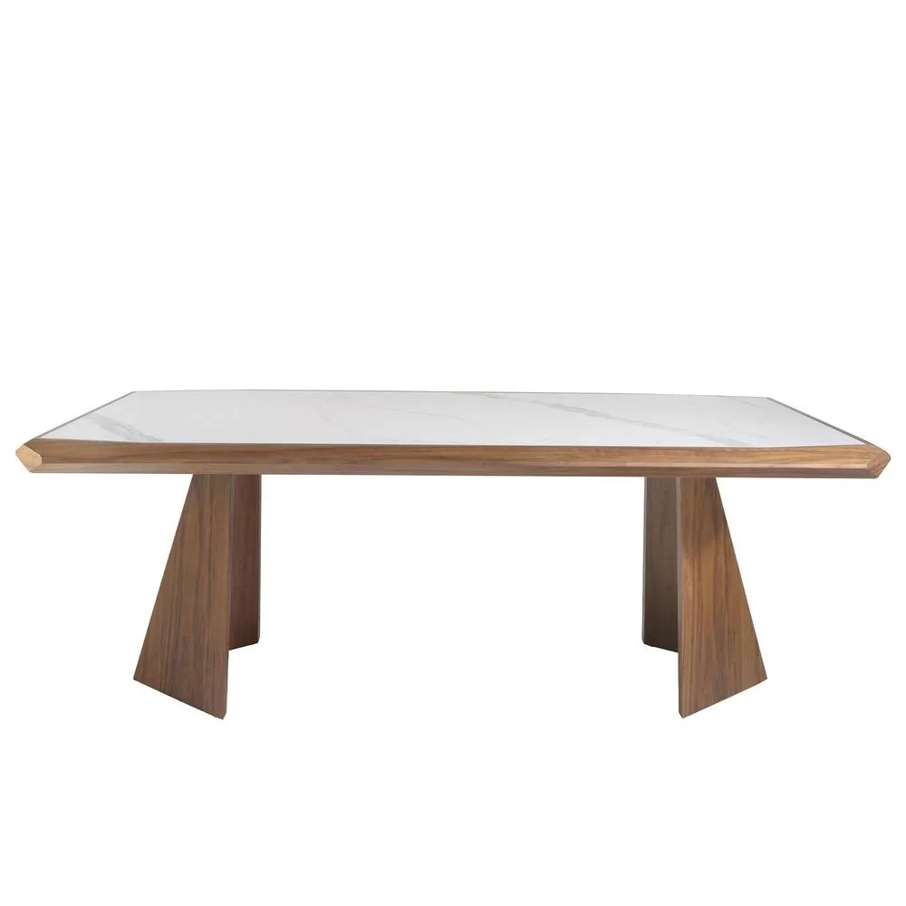 Angel Cerda Rectangular Porcelain Marble Dining Table, Walnut Legs, 220 x 110 cm 2