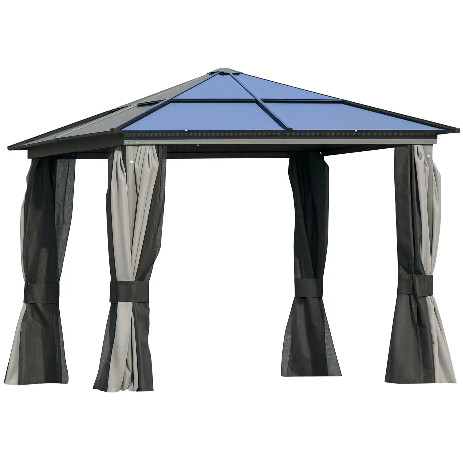 OUTSUNNY Hardtop Gazebo Canopy with Mosquito Netting & Curtains in Grey 2