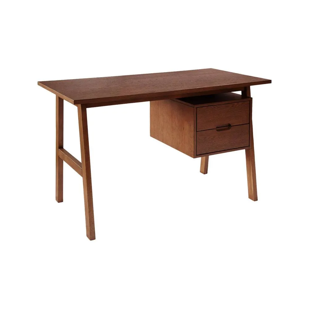 sweeek Desk with 2 drawers hevea wood & oak veneer in Dark Brown 2