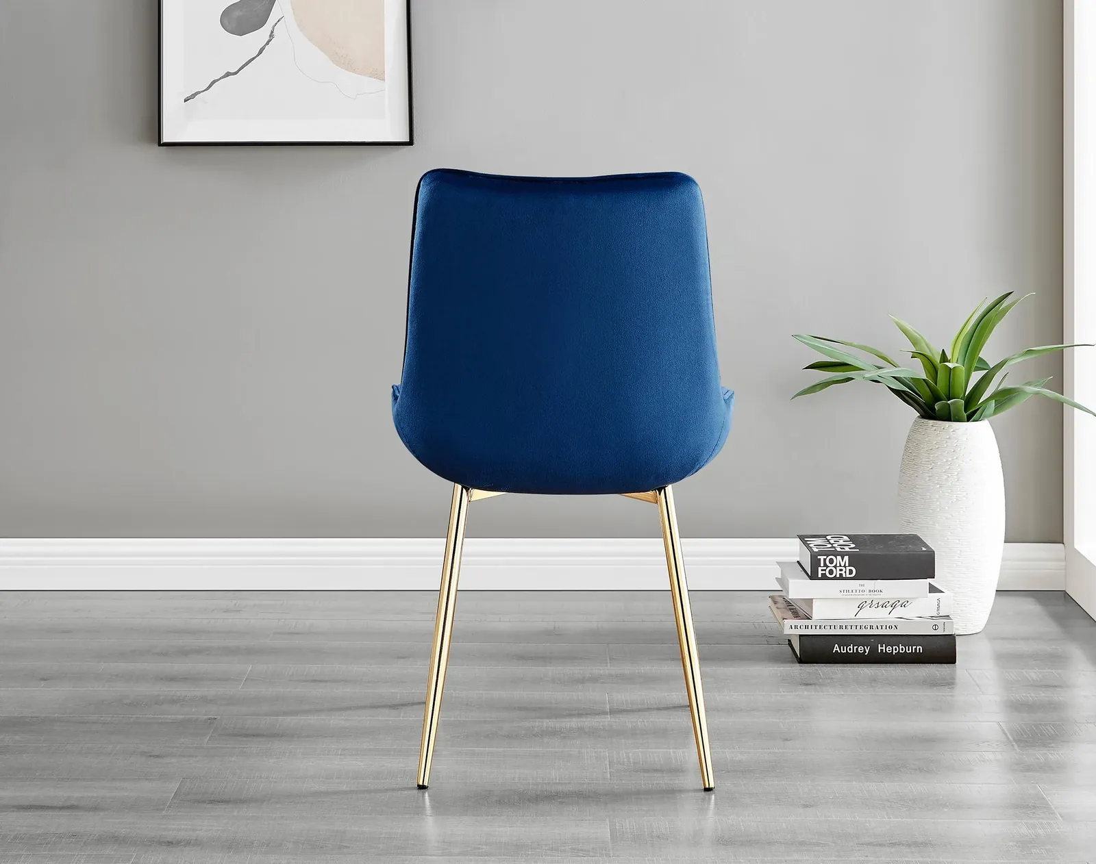 FurnitureboxUK Set of 2 Pesaro Luxury Soft Touch Diamond Pattern Velvet Dining Chairs With Gold Chrome Metal Legs in Navy 4
