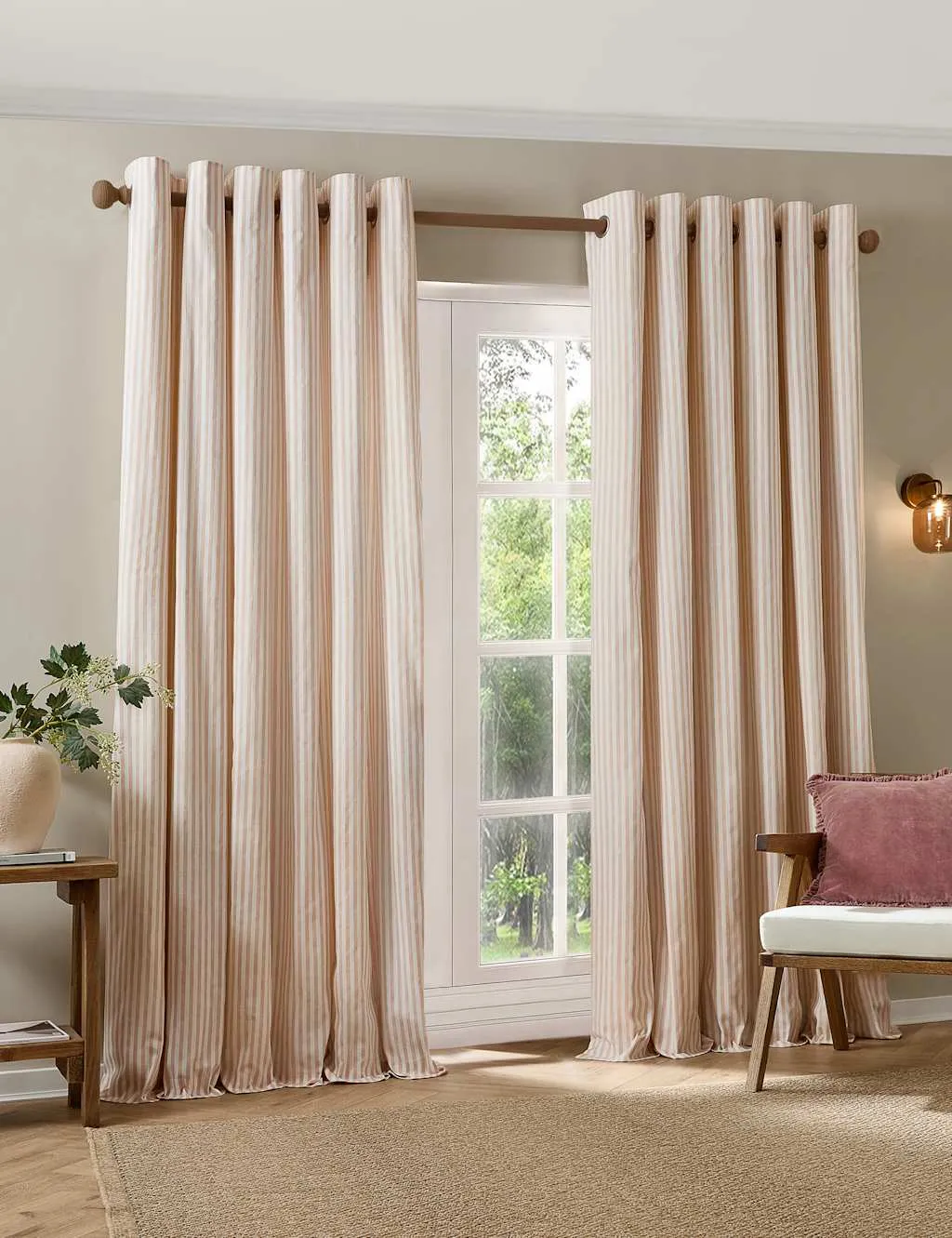 YARD Hebden Pure Cotton Striped Eyelet Curtains Pink Mix
