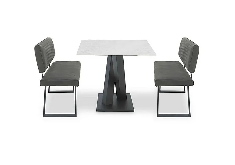 Warrior Crystal White Compact Fixed Dining Table with 2 High Back Benches - White/Grey
