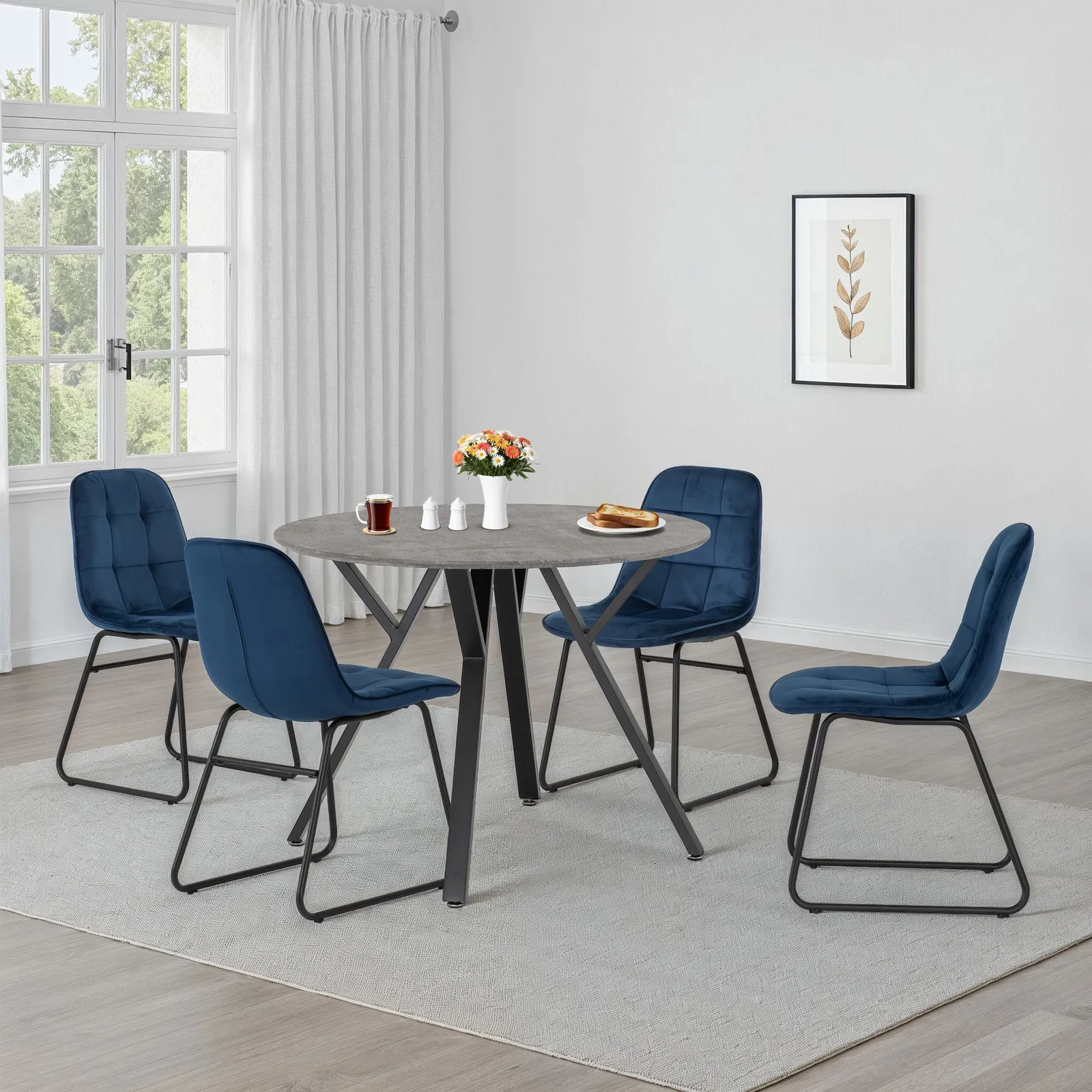 Seconique Athens Round Dining Set with Lukas Chairs in Blue 1