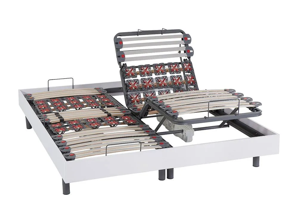 Vente-unique Electric Adjustable Upholstered Bed Base - Slats & 2X25 Discs - 2 X in White 4