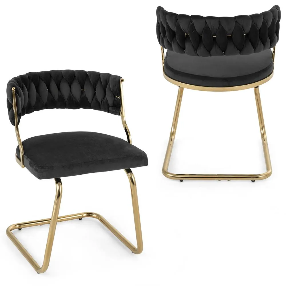 Costway 2PCS Velvet Dining Chairs Upholstered Accent Chairs Kitchen Chairs in Black