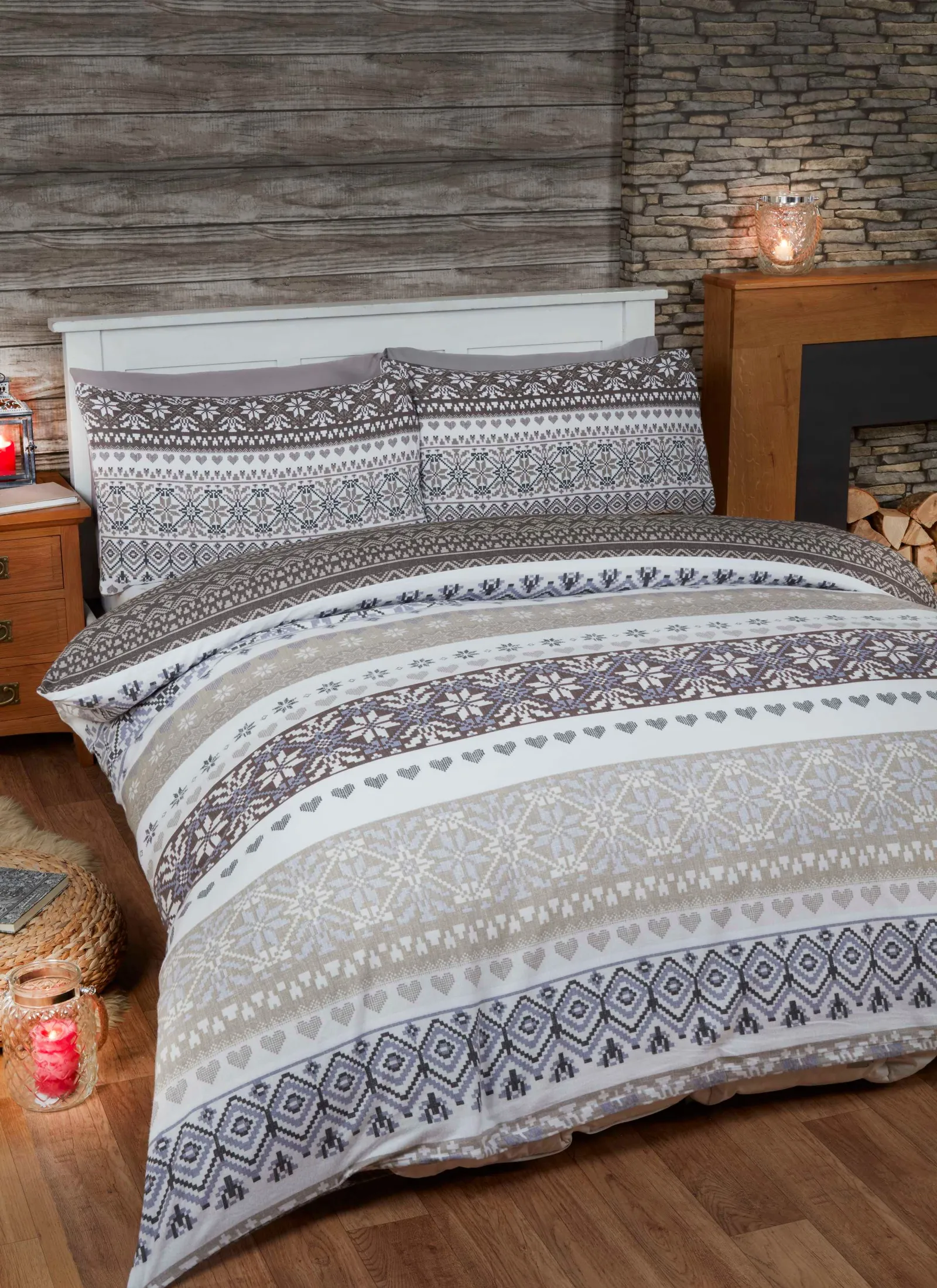 Rapport Home Fairisle Cotton Bed Cover Sheet Set with Pillowcase in Natural 2