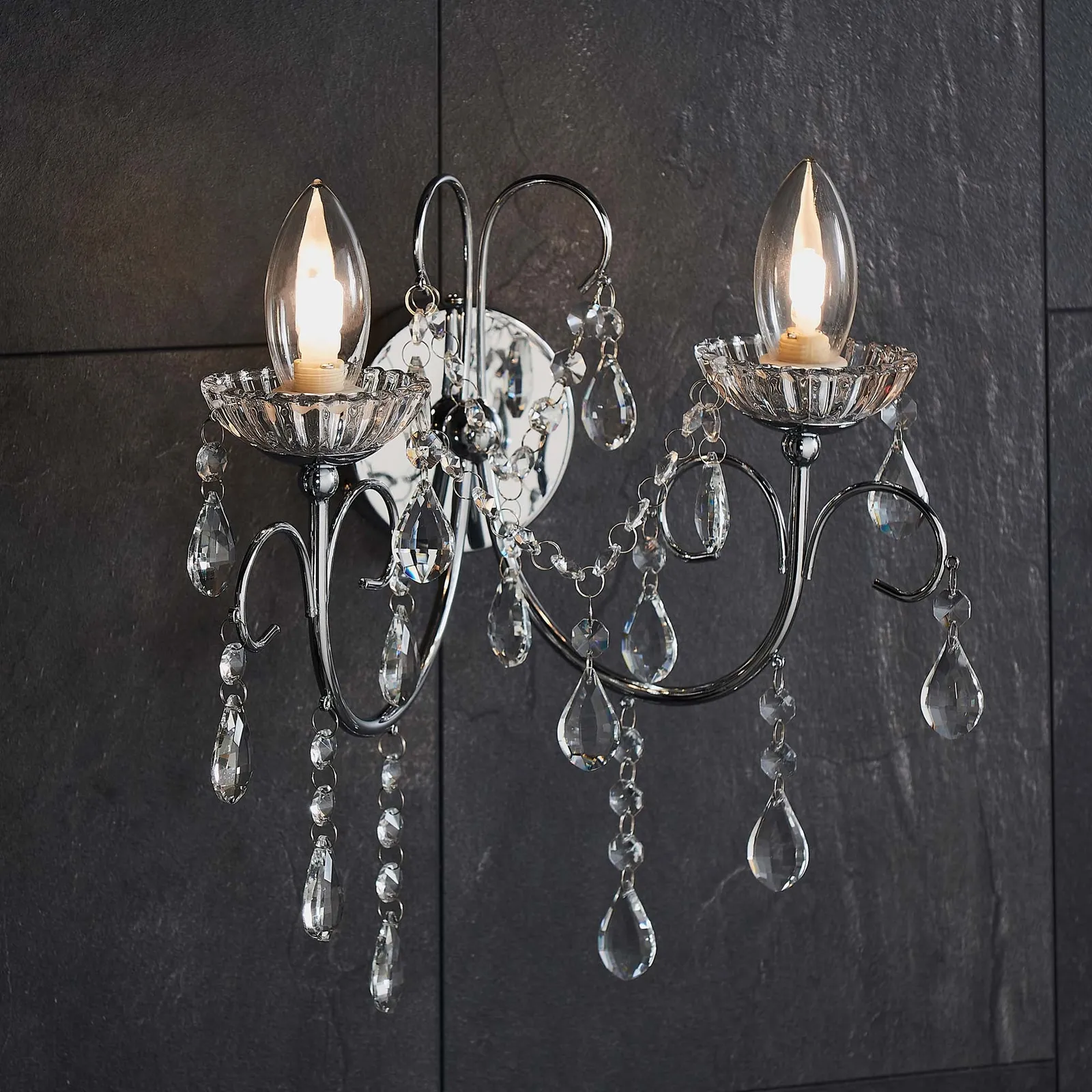 Vogue Tabitha 2 Light Bathroom Wall Light Chrome