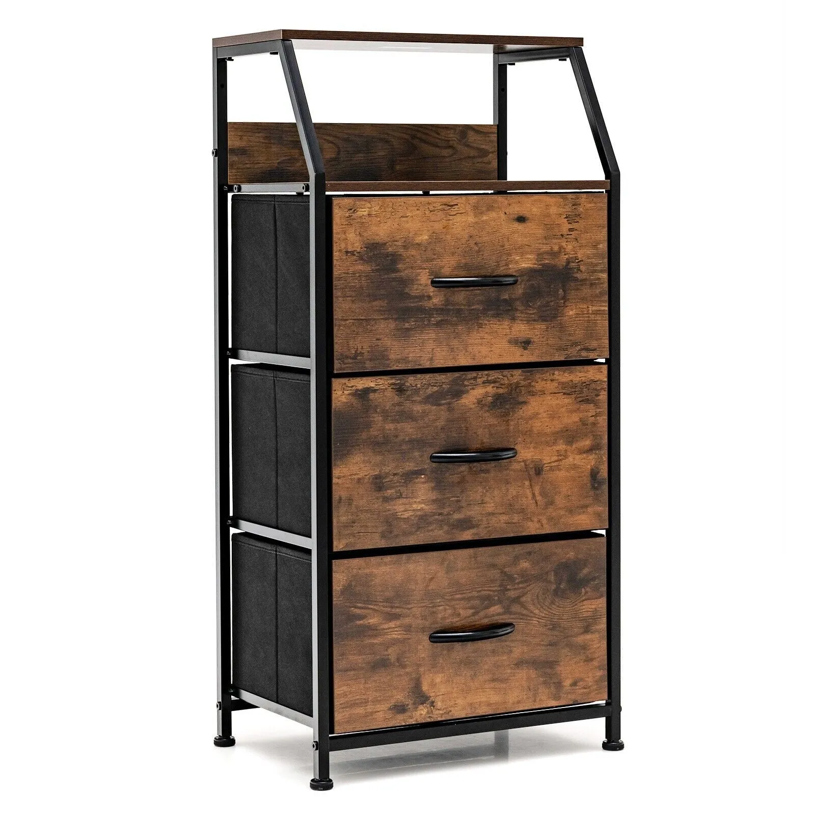 Costway 3 Drawer Organizer Unit Freestanding Cabinet Dresser with 3 Removable Drawers in Dark Brown