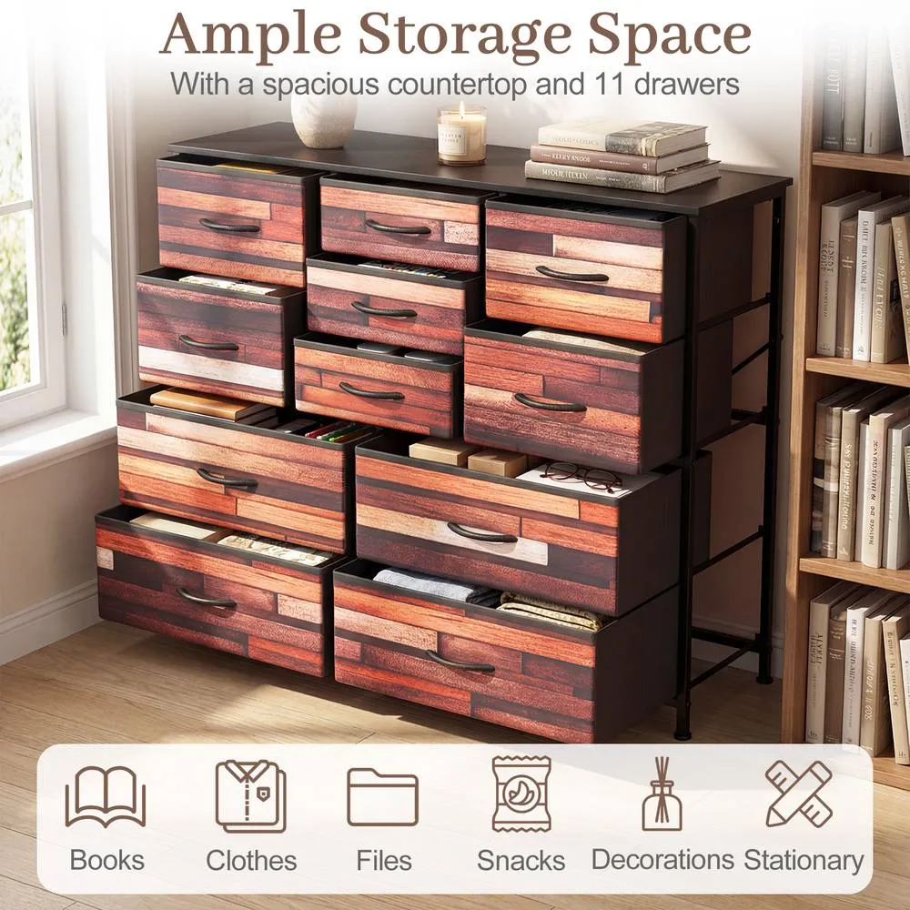 Costway 11-Drawer Dresser 100 cm Tall Storage Chest w/Non-Woven Fabric Drawers in Brown 6