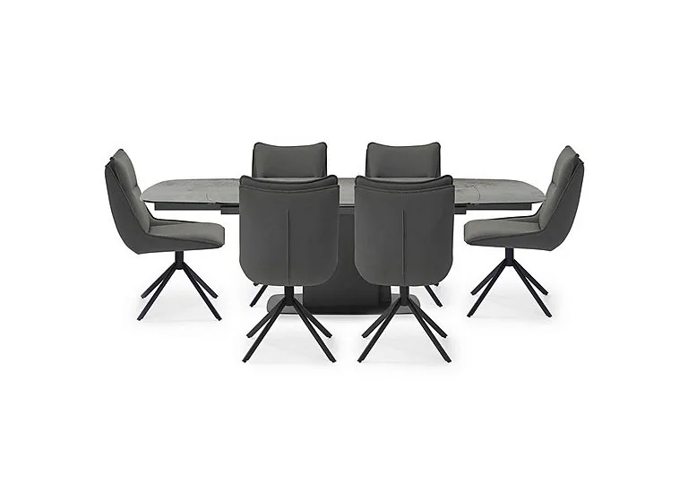 Catalina Large Extending Dining Table and 6 Swivel Chairs - Dark Grey