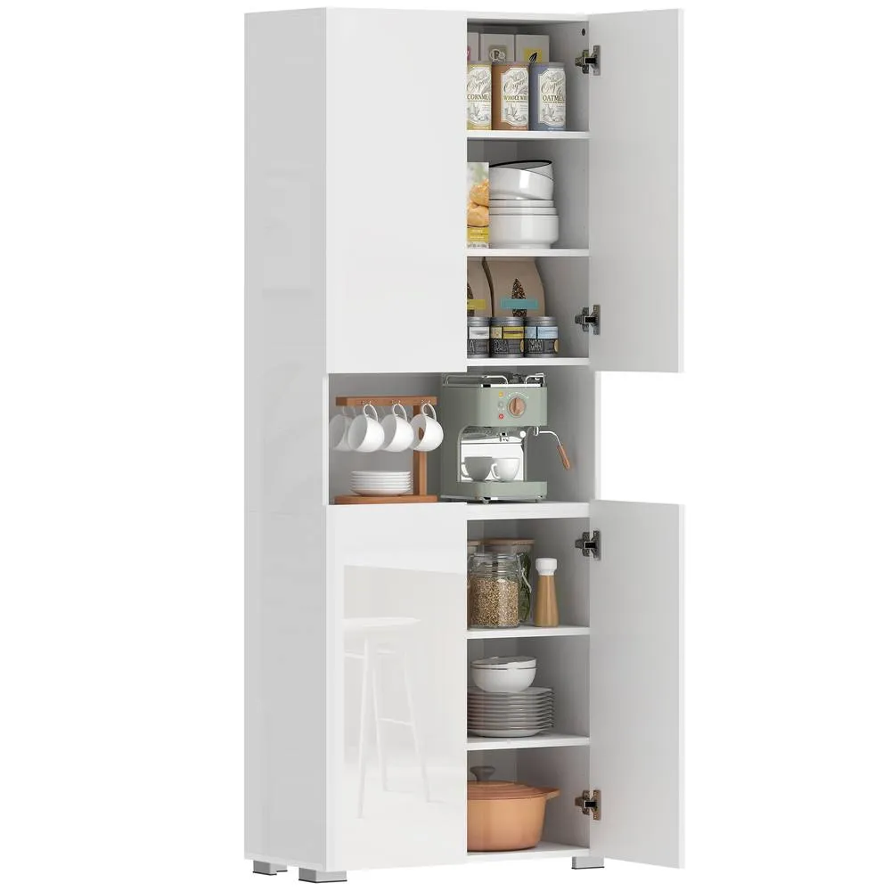 HOMCOM 180cm Tall Kitchen Cupboard, Pantry Storage Cabinet in White 2