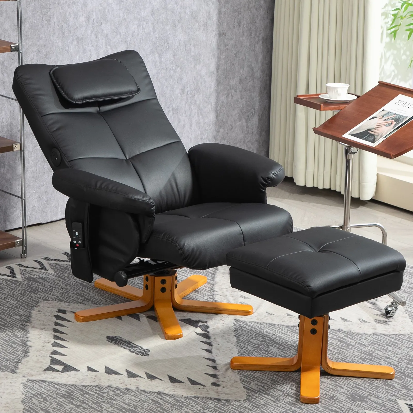 HOMCOM Massage Recliner Chair with Footstool & Hidden Storage in Black