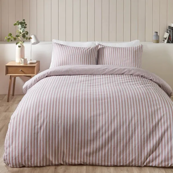 Catherine Lansfield Stripe 100% Brushed Cotton Reversible Duvet Cover & Pillowcase Set 1