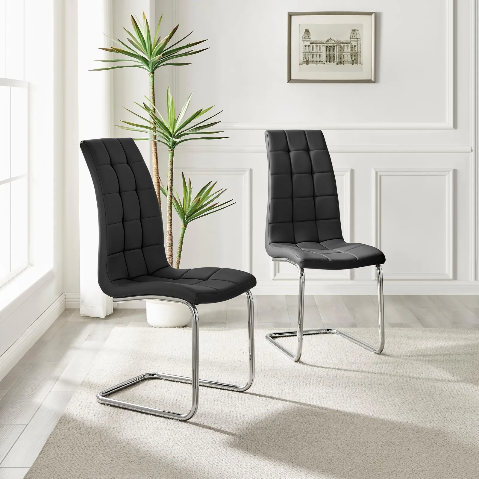 FurnitureboxUK Set of 2 Murano Deep Cushioned Soft Touch Faux Leather Dining Chairs With Silver Chrome Metal Legs in Black 2