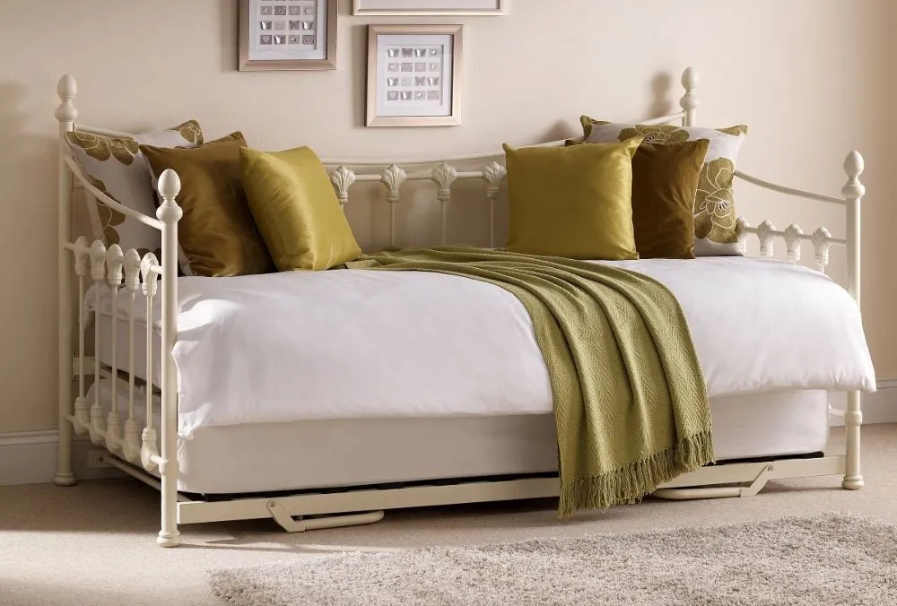 Versailles - Single - White Metal Guest Day Bed and Trundle - Single - Happy Beds 1