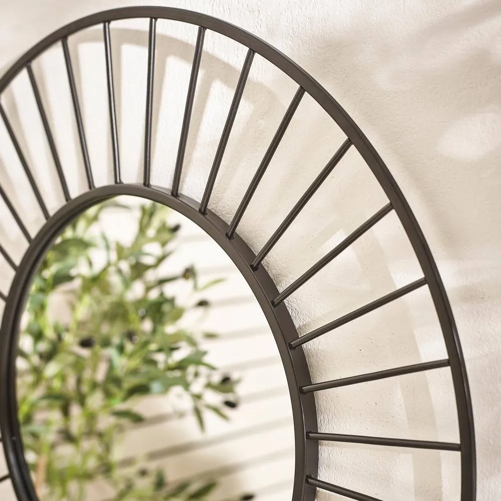 FurnitureboxUK Raya Black Medium Round Spoke 70cm Garden Mirror 3