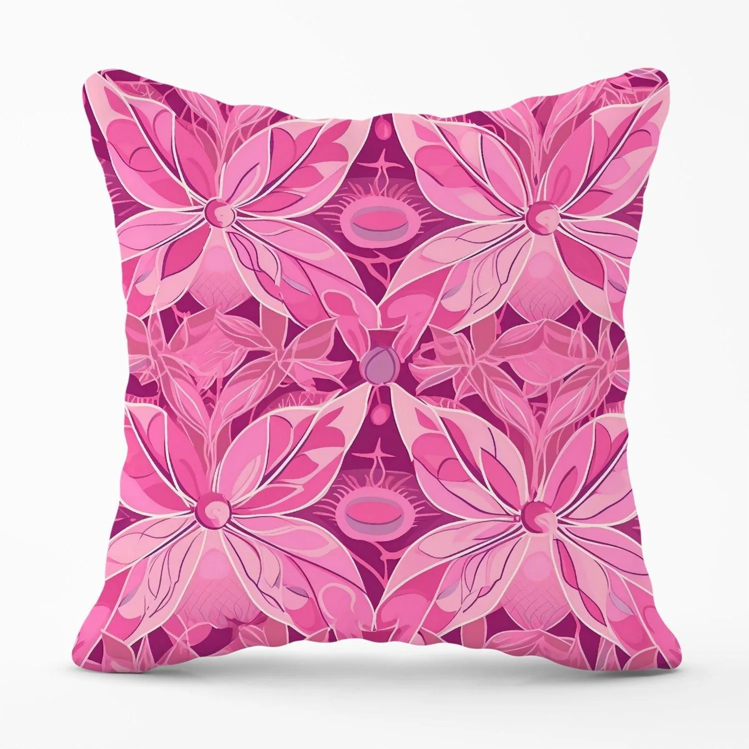 Warren Reed - Designer Pink Abstract Floral Design Outdoor Cushion