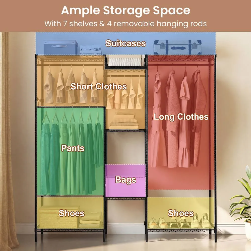 Costway Portable Wardrobe Convertible Clothes Organizer with L-shape in Black