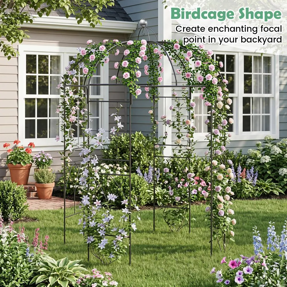 Costway Birdcage Gazebo Pergola 203x203x296cm Garden Pavilion Arch Arbour in Black 6