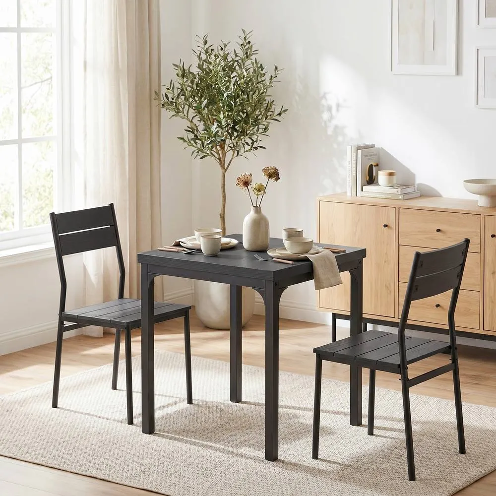 HOMCOM 3 Pcs Compact Dining Table 2 Chairs Set Black Wood Effect