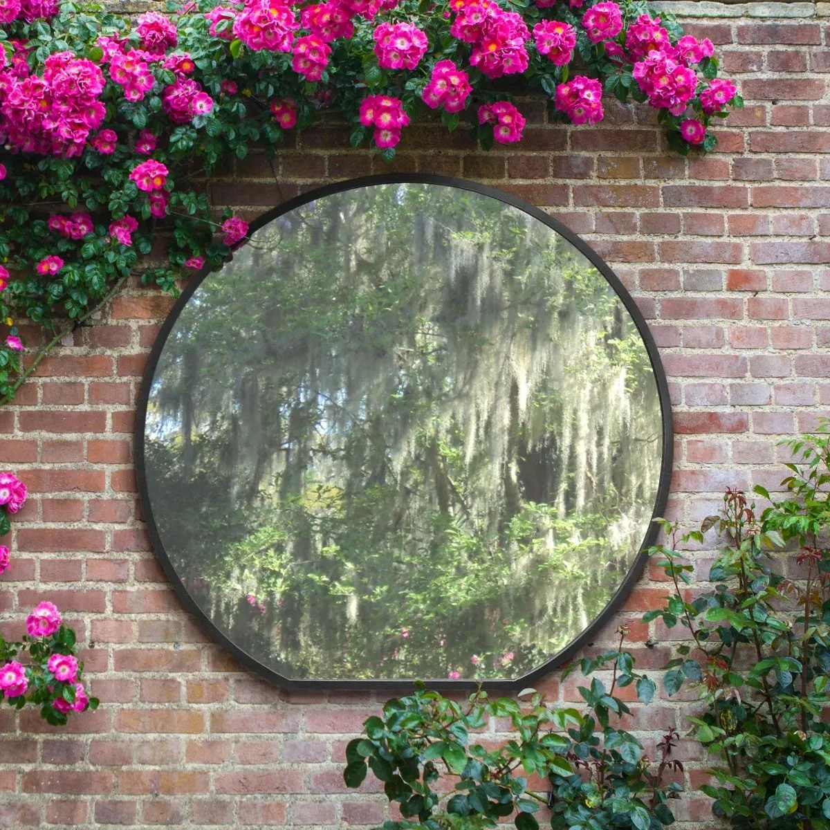 MirrorOutlet Black Framed Flat Bottom Circular Garden Wall Mirror (126CM X 120CM) 6