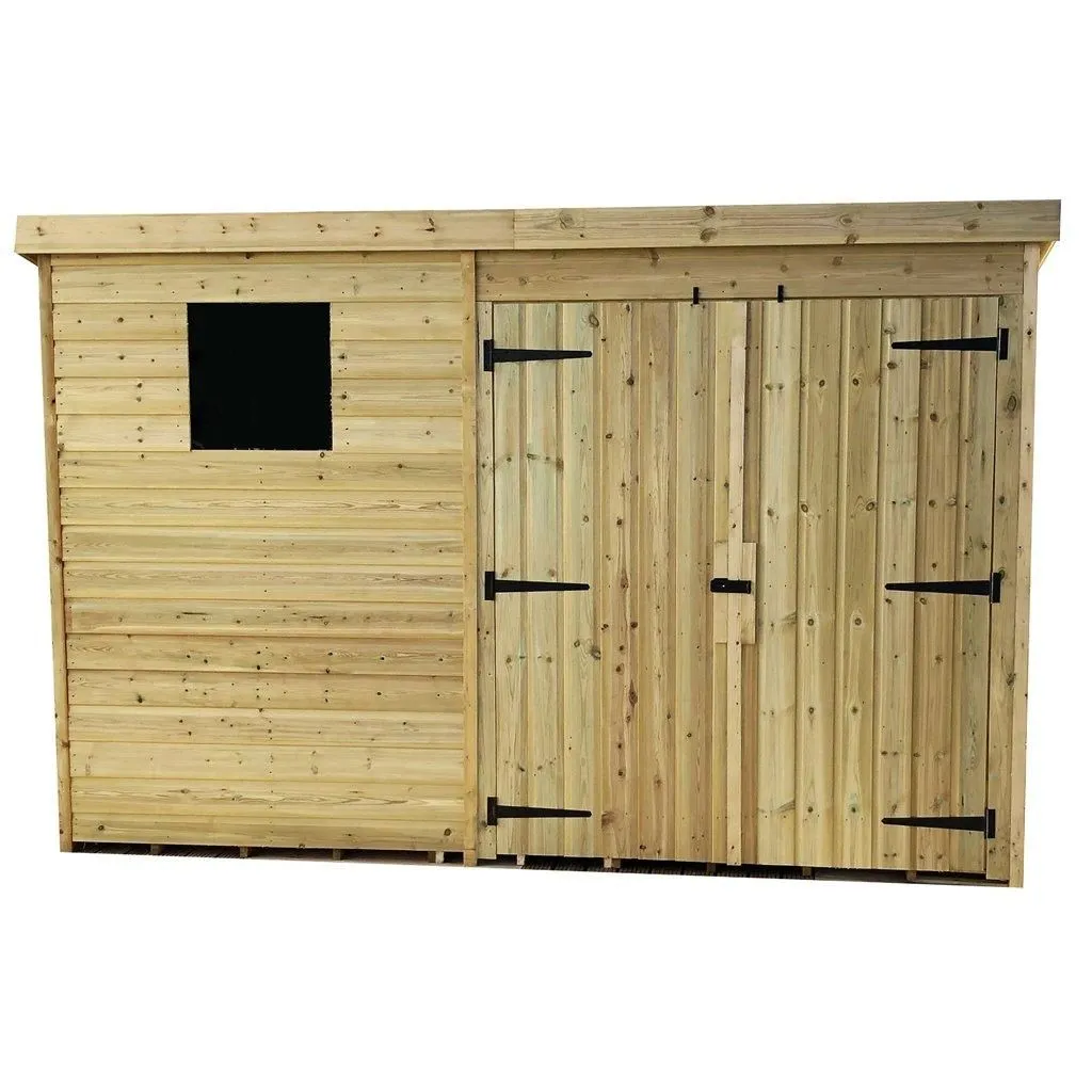 Marlborough 10 x 3 Pressure Treated Pent Garden Shed with Double Doors in Natural 5